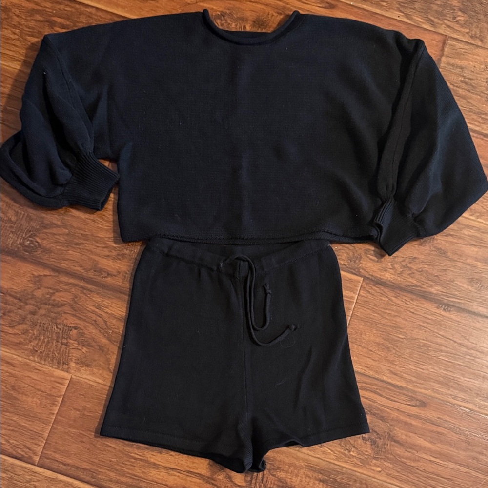 Black Long Sleeve Top and Shorts Set